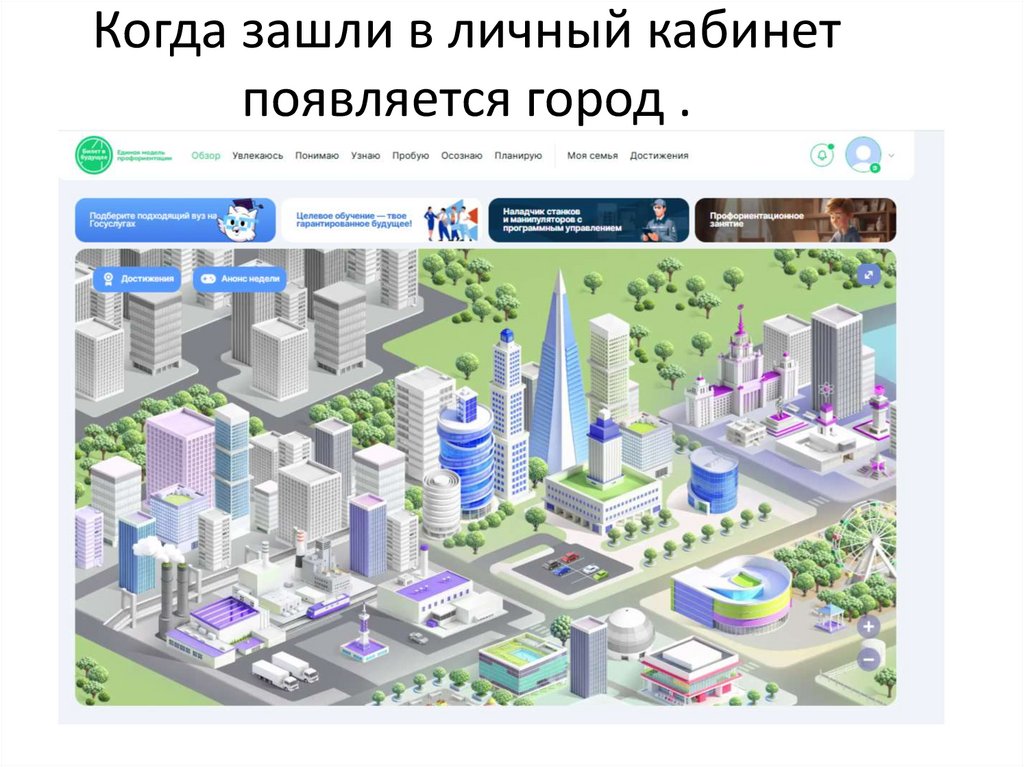 Когда зашли в личный кабинет появляется город .