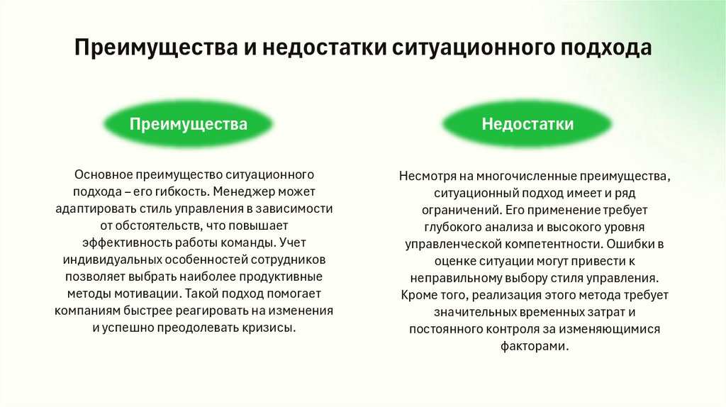 Преимущества и недостатки ситуационного подхода