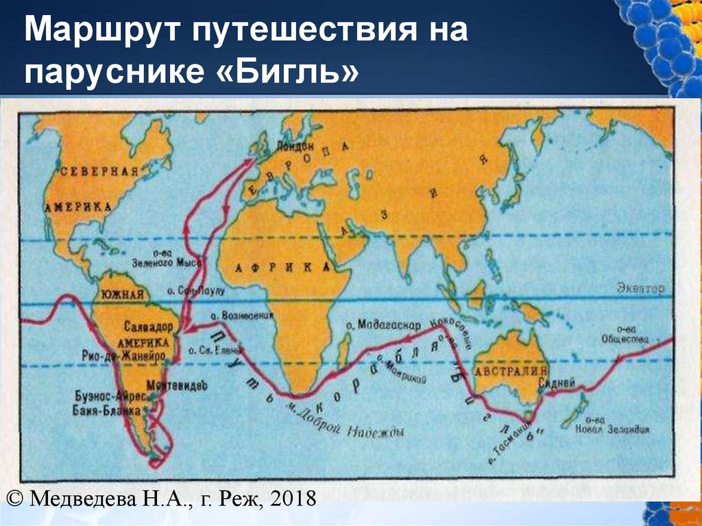Маршрут путешествия на паруснике «Бигль»