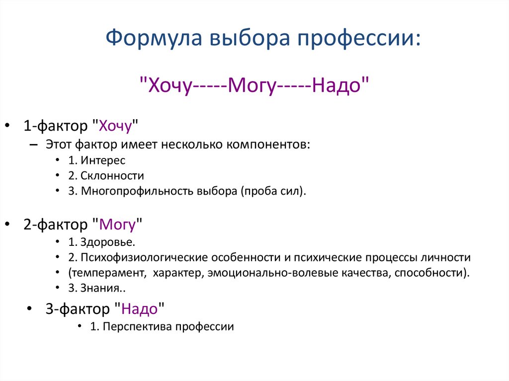 Формула выбора профессии: