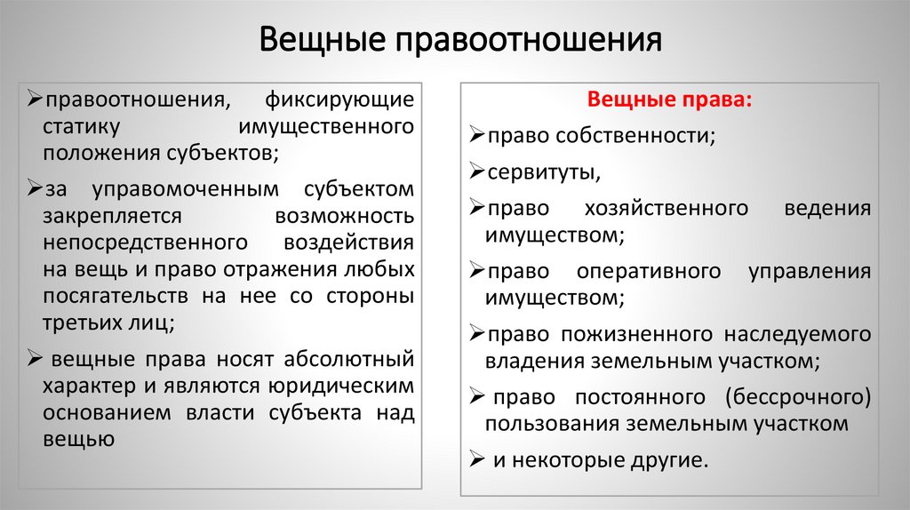 Вещные правоотношения