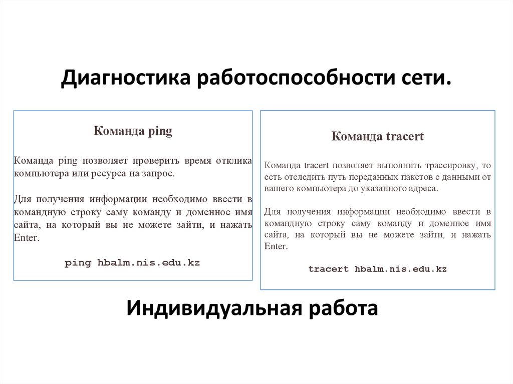 Диагностика работоспособности сети.