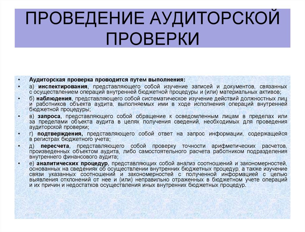 Проведение Аудиторской проверки