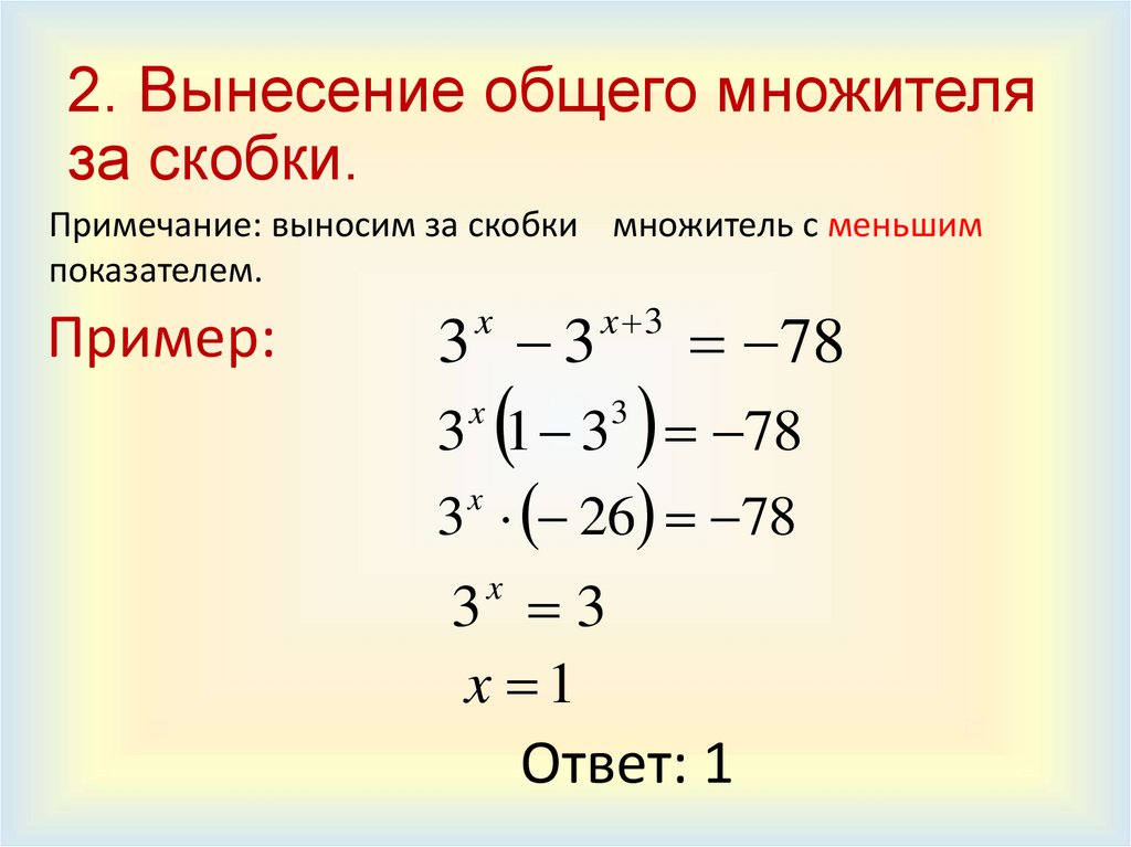 2. Вынесение общего множителя за скобки.