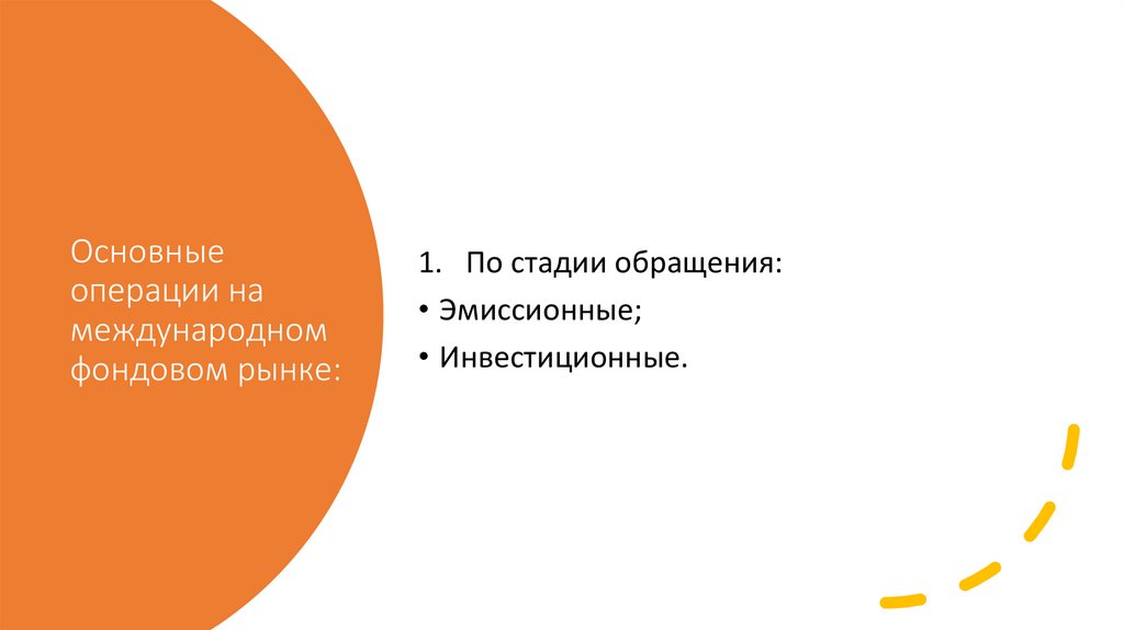 Основные операции на международном фондовом рынке: