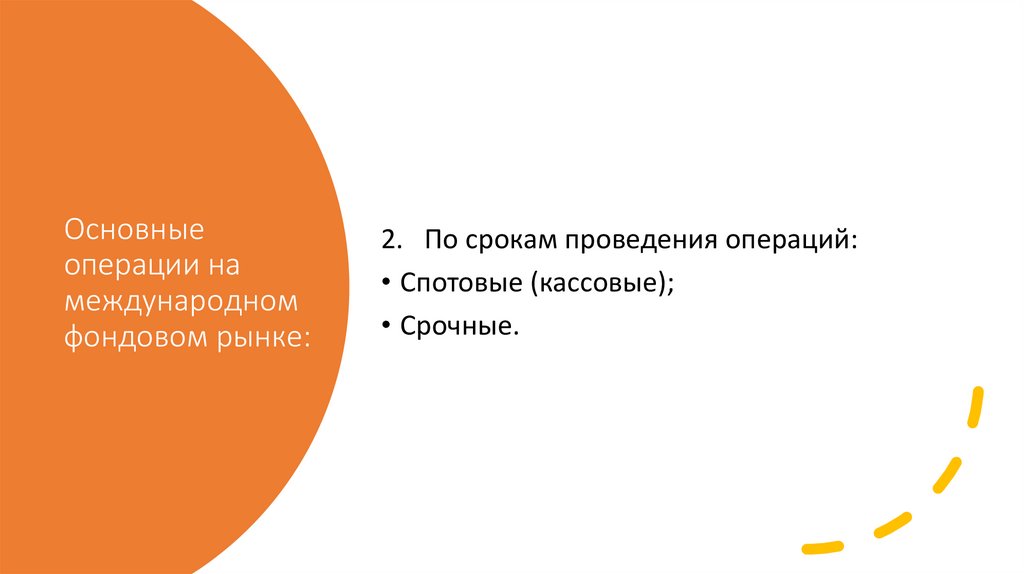 Основные операции на международном фондовом рынке: