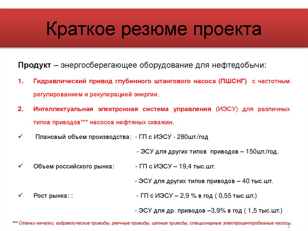 Краткое резюме проекта