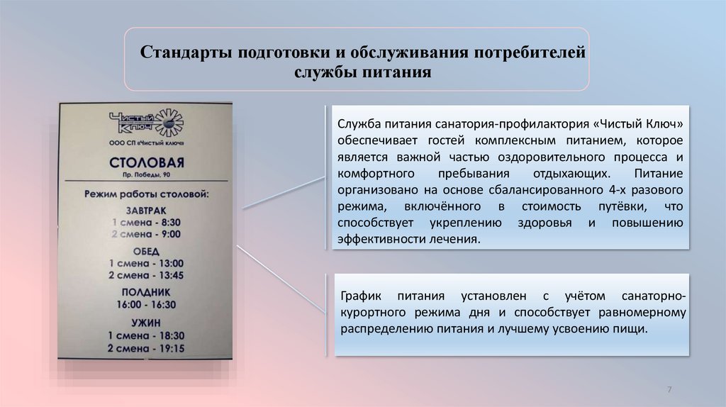Стандарты подготовки и обслуживания потребителей службы питания