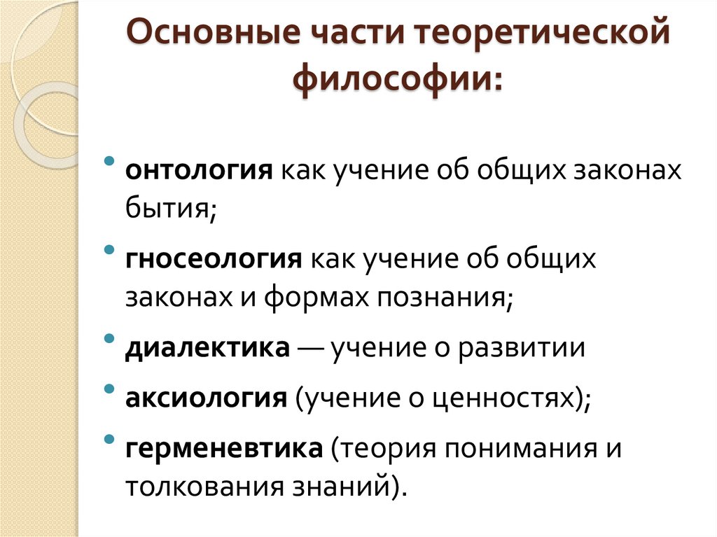 Основные части теоретической философии: