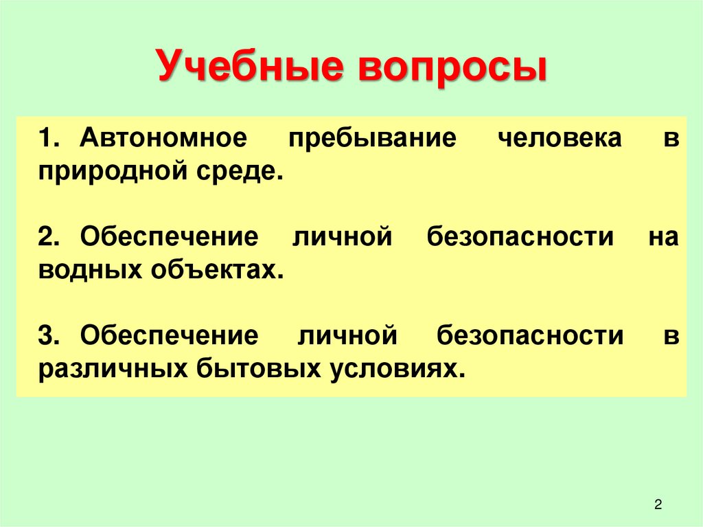 Учебные вопросы