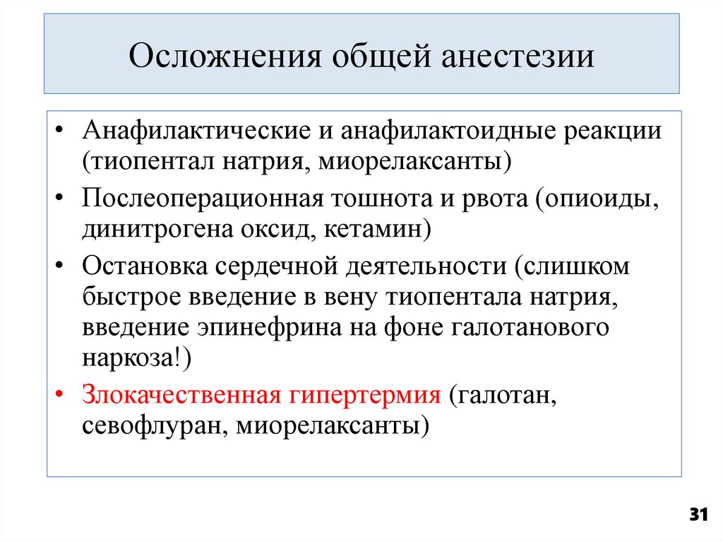 Осложнения общей анестезии