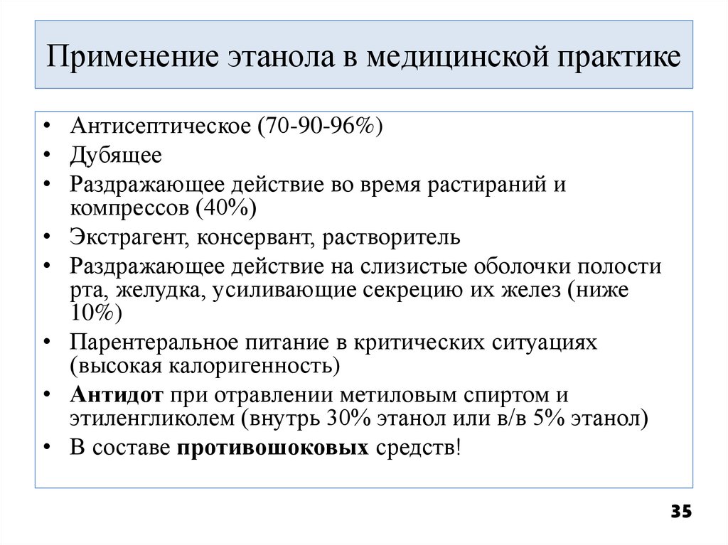 Применение этанола в медицинской практике