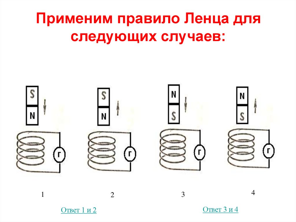 Применим правило Ленца для следующих случаев: