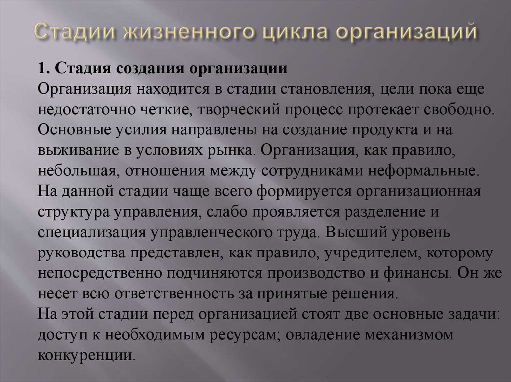 Стадии жизненного цикла организаций