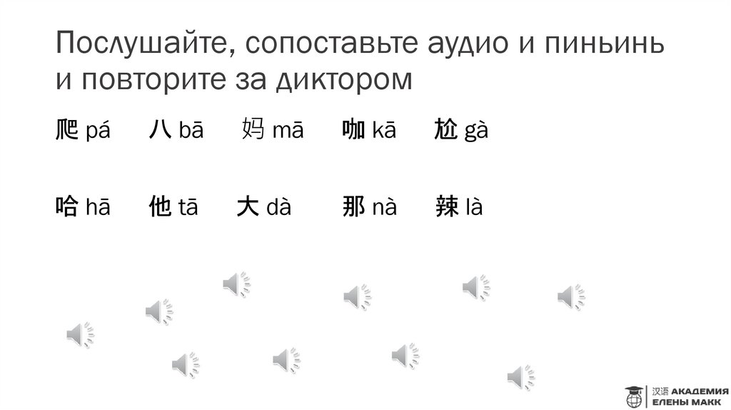 Послушайте, сопоставьте аудио и пиньинь и повторите за диктором