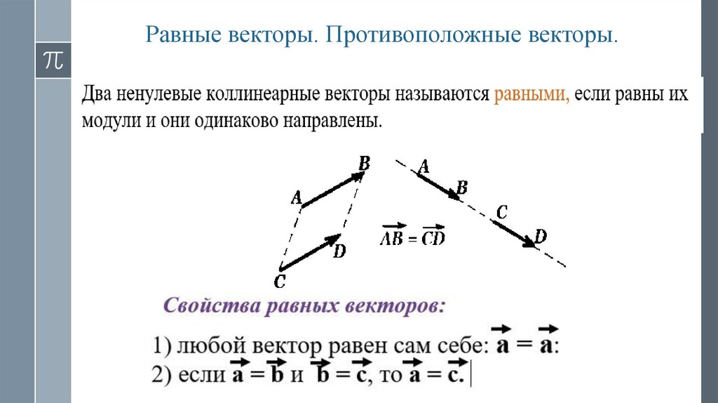 Равные векторы. Противоположные векторы.