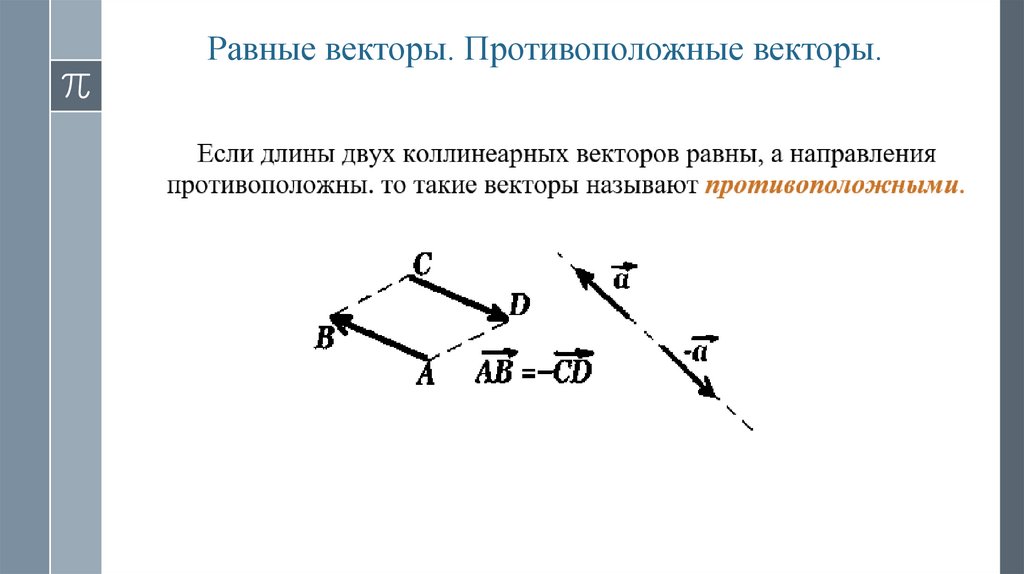 Равные векторы. Противоположные векторы.
