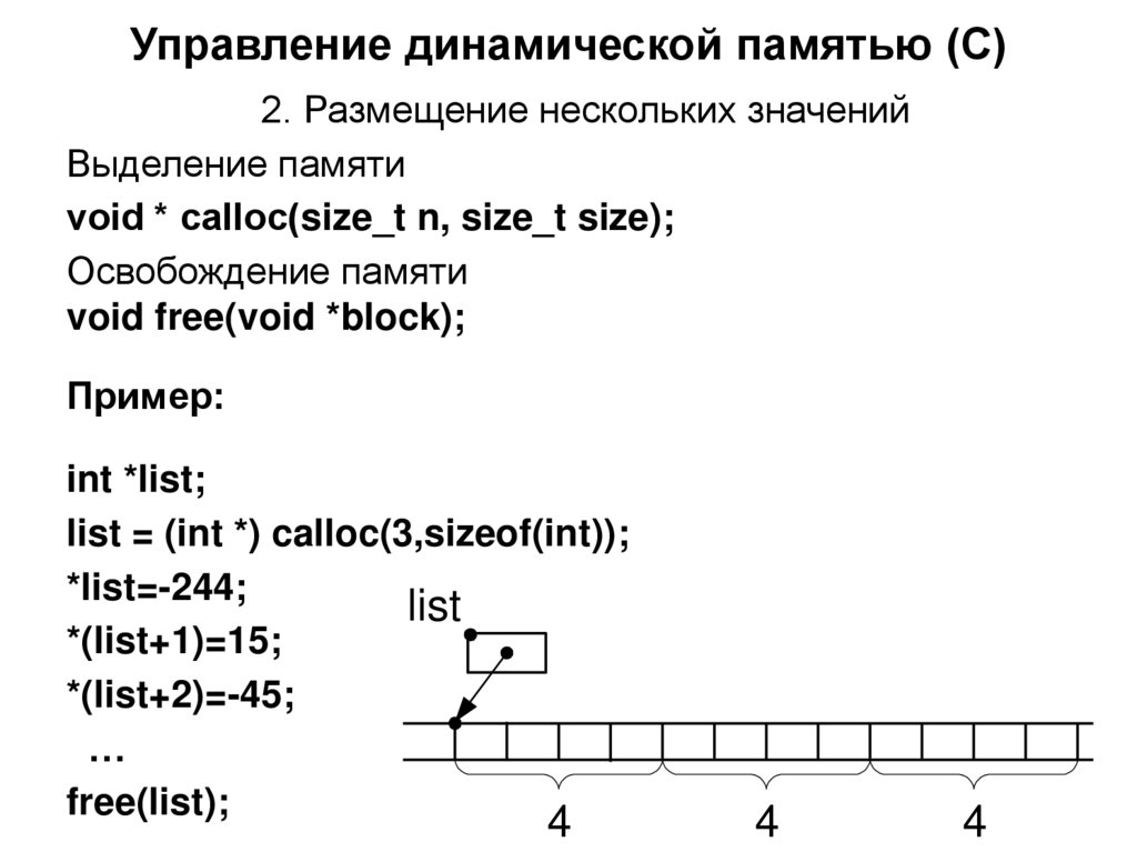 Управление динамической памятью (С)