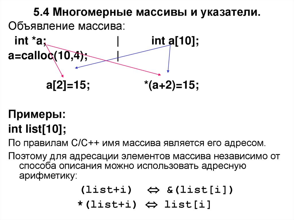 5.4 Многомерные массивы и указатели.