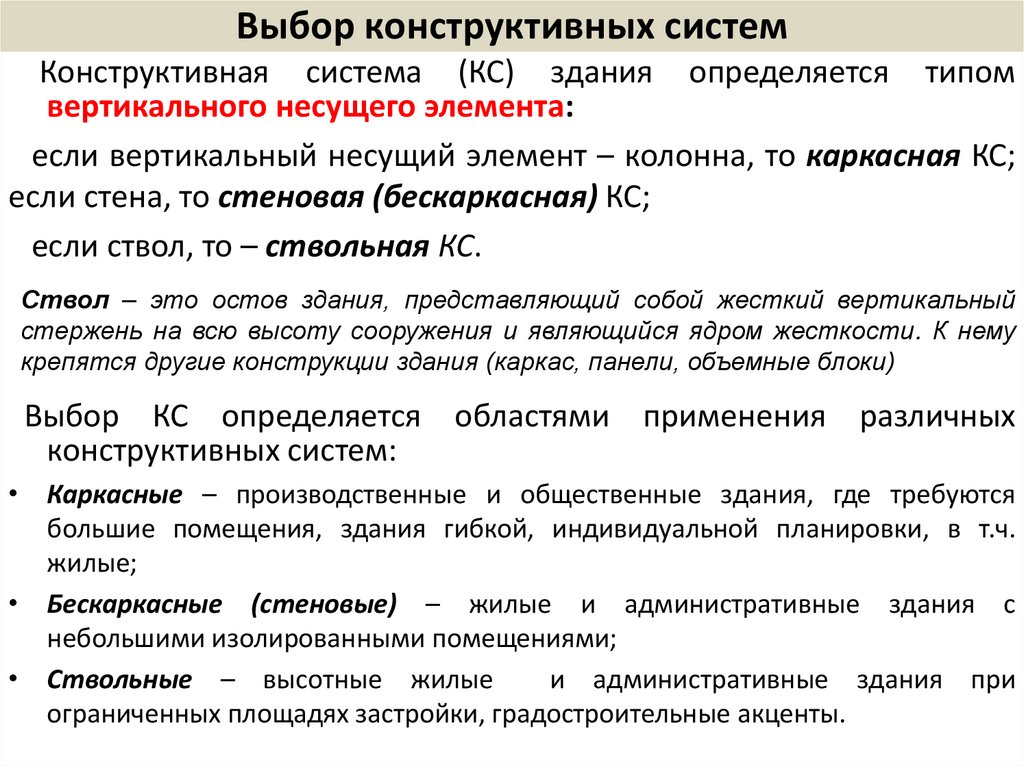 Выбор конструктивных систем