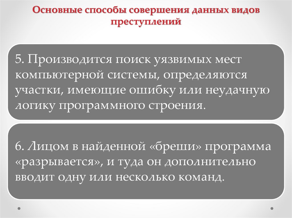 Основные способы совершения данных видов преступлений