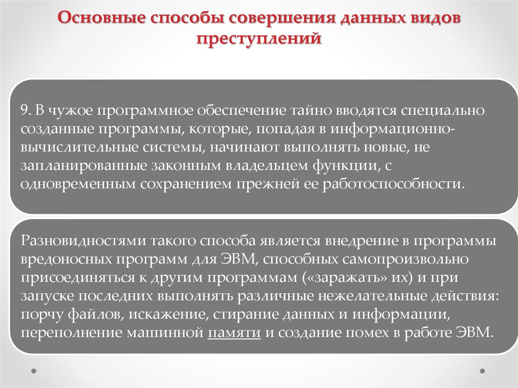 Основные способы совершения данных видов преступлений
