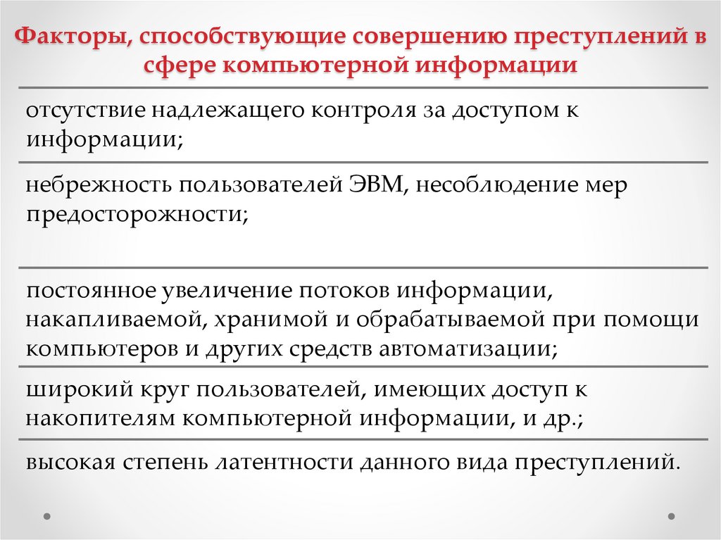 Факторы, способствующие совершению преступлений в сфере компьютерной информации
