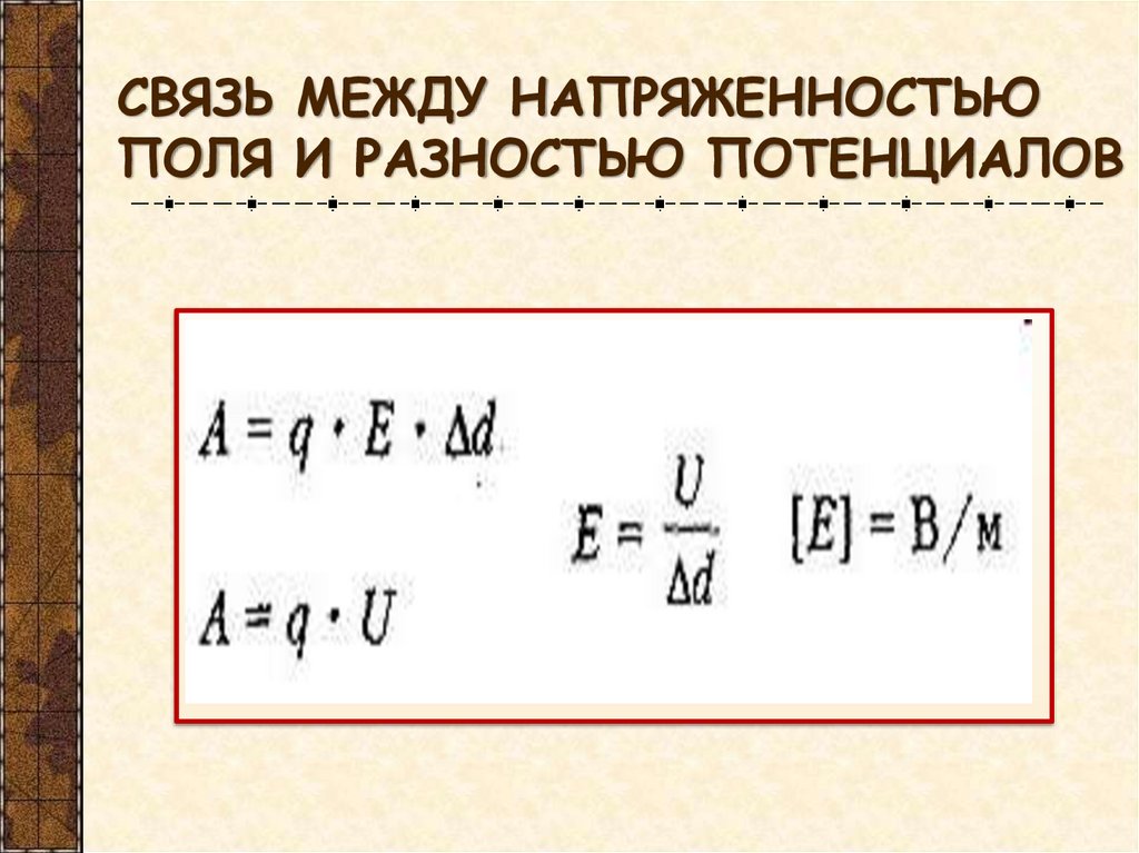 СВЯЗЬ МЕЖДУ НАПРЯЖЕННОСТЬЮ ПОЛЯ И РАЗНОСТЬЮ ПОТЕНЦИАЛОВ