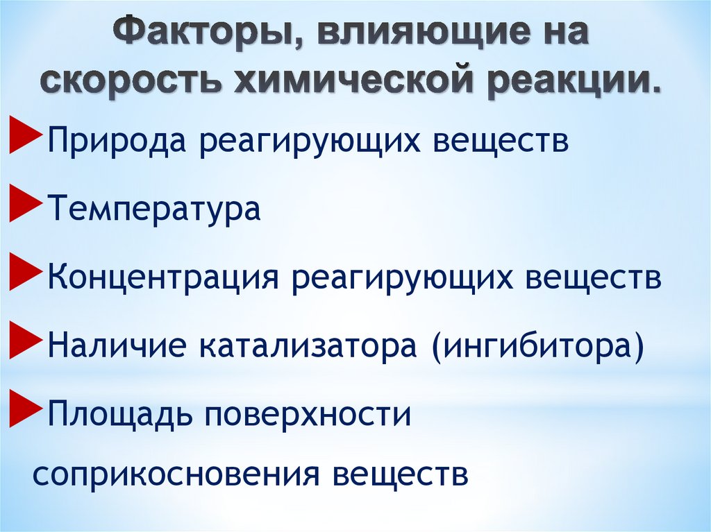 Факторы, влияющие на скорость химической реакции.