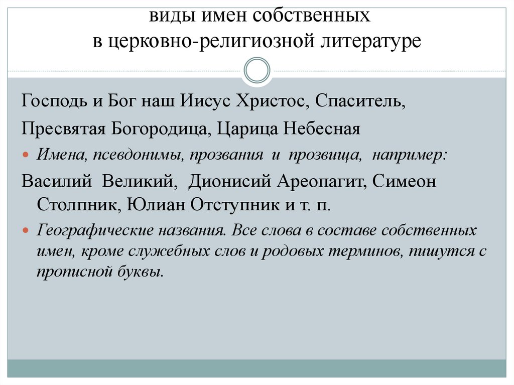 виды имен собственных в церковно-религиозной литературе