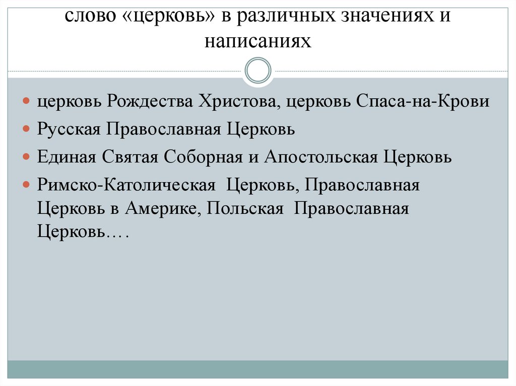 слово «церковь» в различных значениях и написаниях