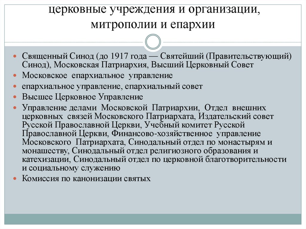 церковные учреждения и организации, митрополии и епархии