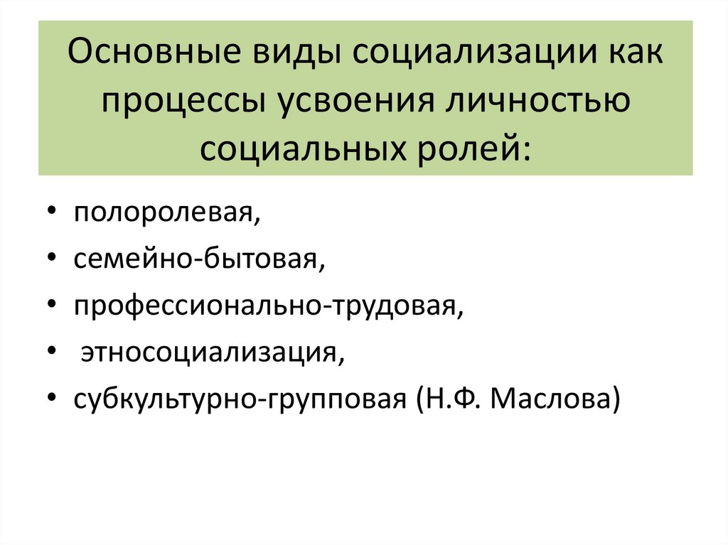 Основные виды социализации как процессы усвоения личностью социальных ролей: