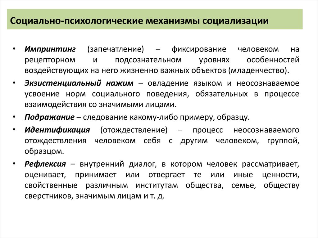 Социально-психологические механизмы социализации