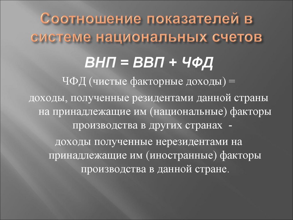 Соотношение показателей в системе национальных счетов