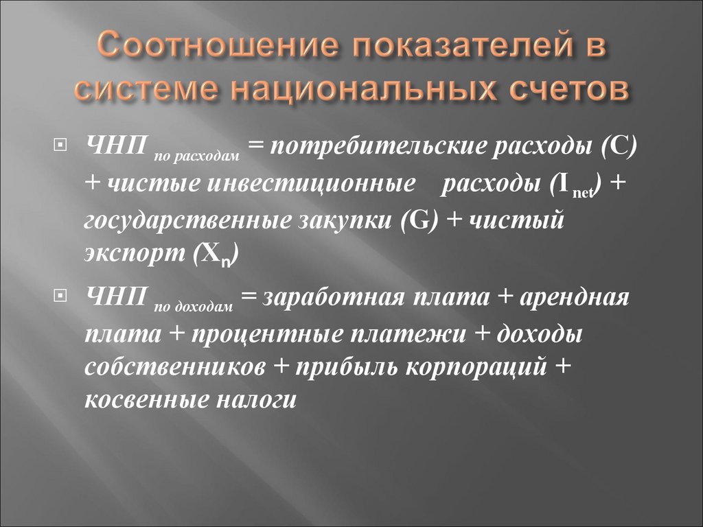 Соотношение показателей в системе национальных счетов