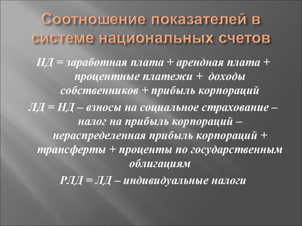 Соотношение показателей в системе национальных счетов