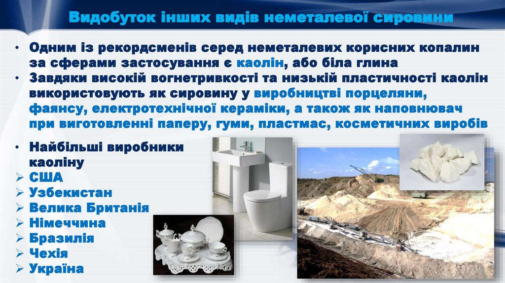 Видобуток інших видів неметалевої сировини