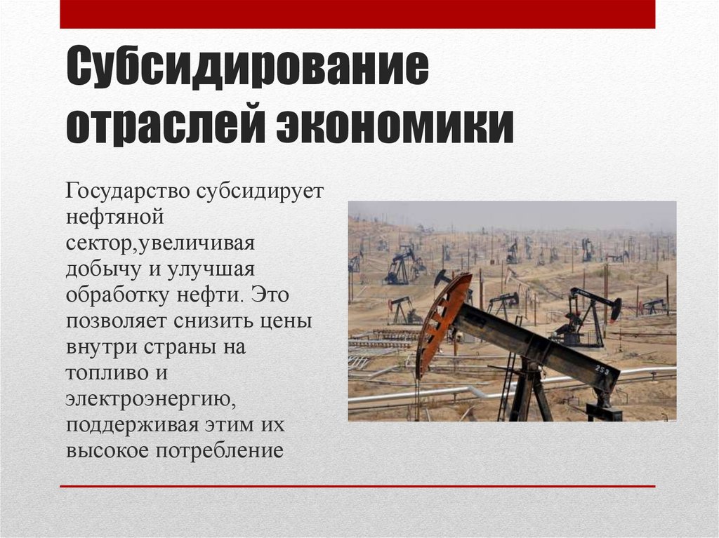 Субсидирование отраслей экономики