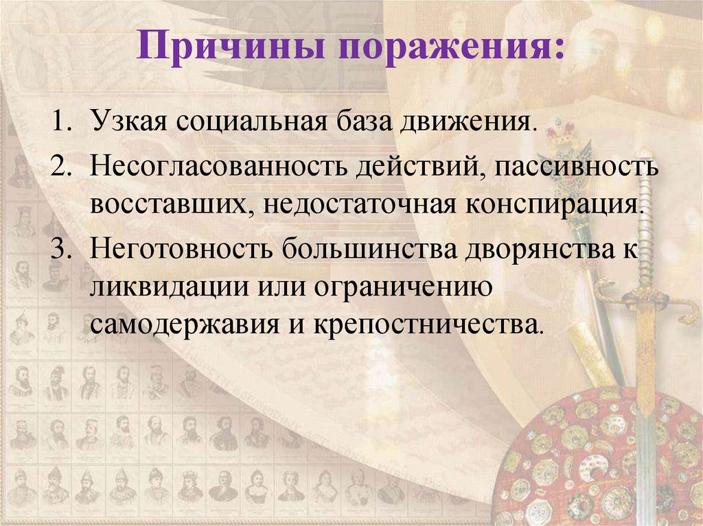 Причины поражения: