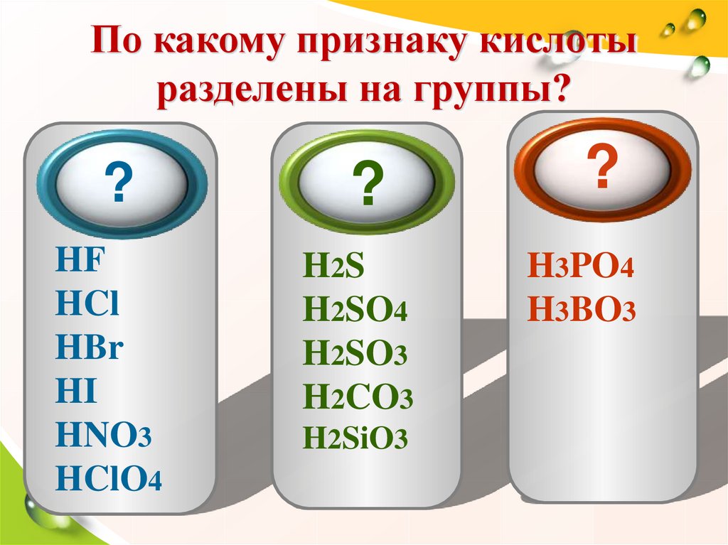 По какому признаку кислоты разделены на группы?