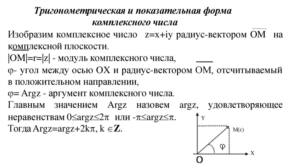 Тригонометрическая и показательная форма комплексного числа