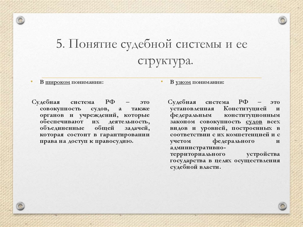 5. Понятие судебной системы и ее структура.
