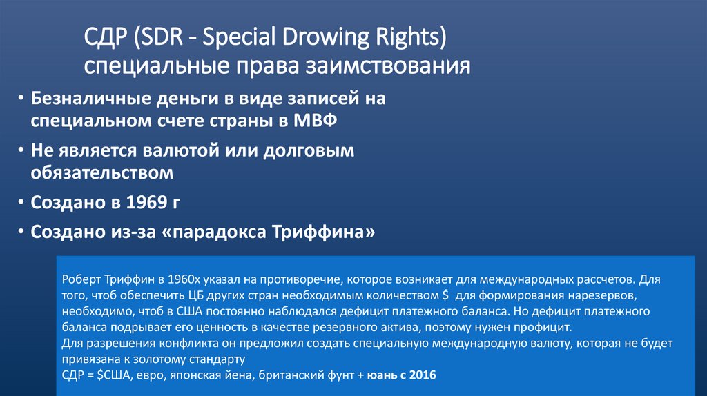 СДР (SDR - Special Drowing Rights) специальные права заимствования
