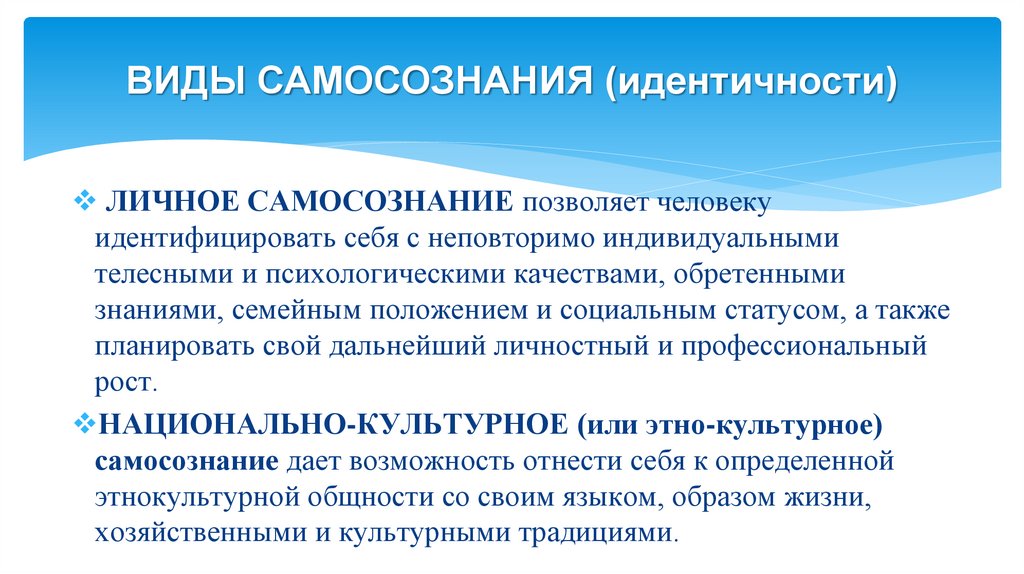ВИДЫ САМОСОЗНАНИЯ (идентичности)