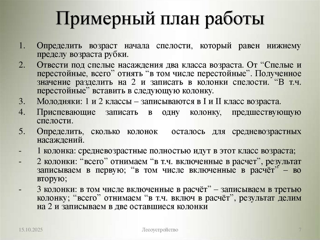 Примерный план работы