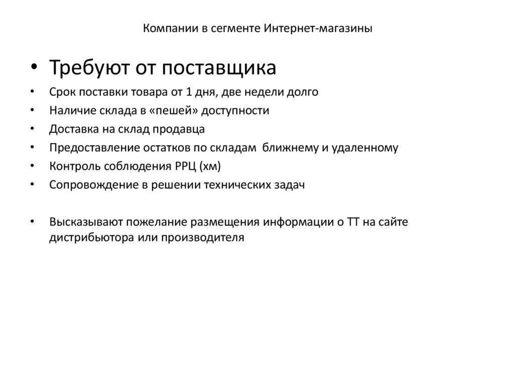 Компании в сегменте Интернет-магазины
