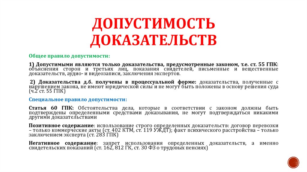 Допустимость доказательств