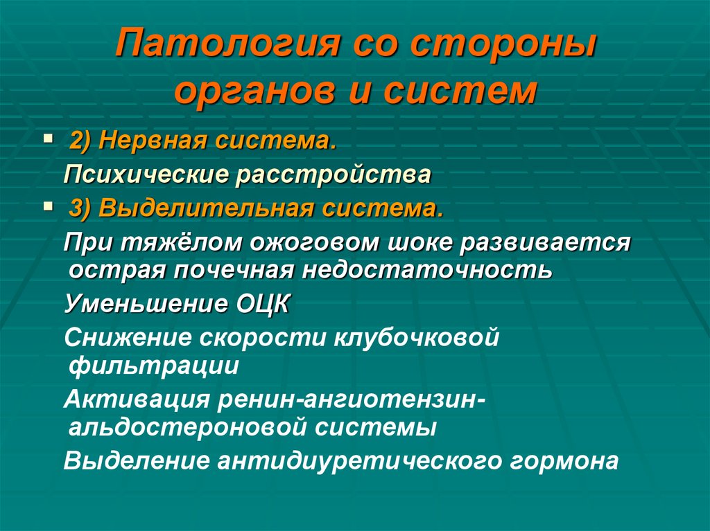 Патология со стороны органов и систем