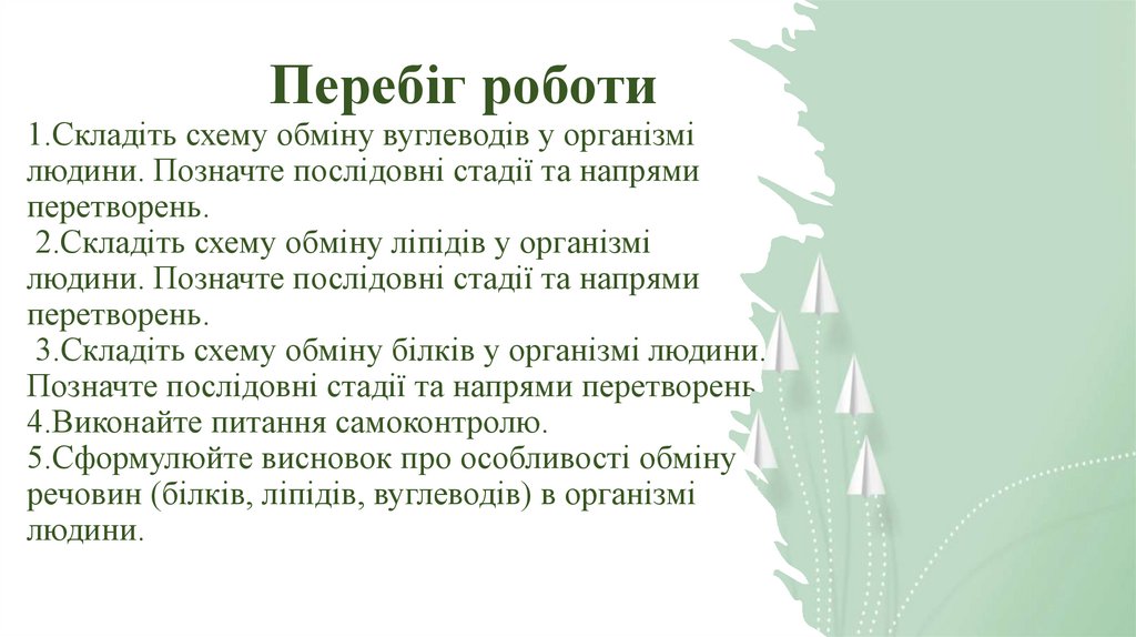 Перебіг роботи 1.Складіть схему обміну вуглеводів у організмі людини. Позна­чте послідовні стадії та напрями перетворень.